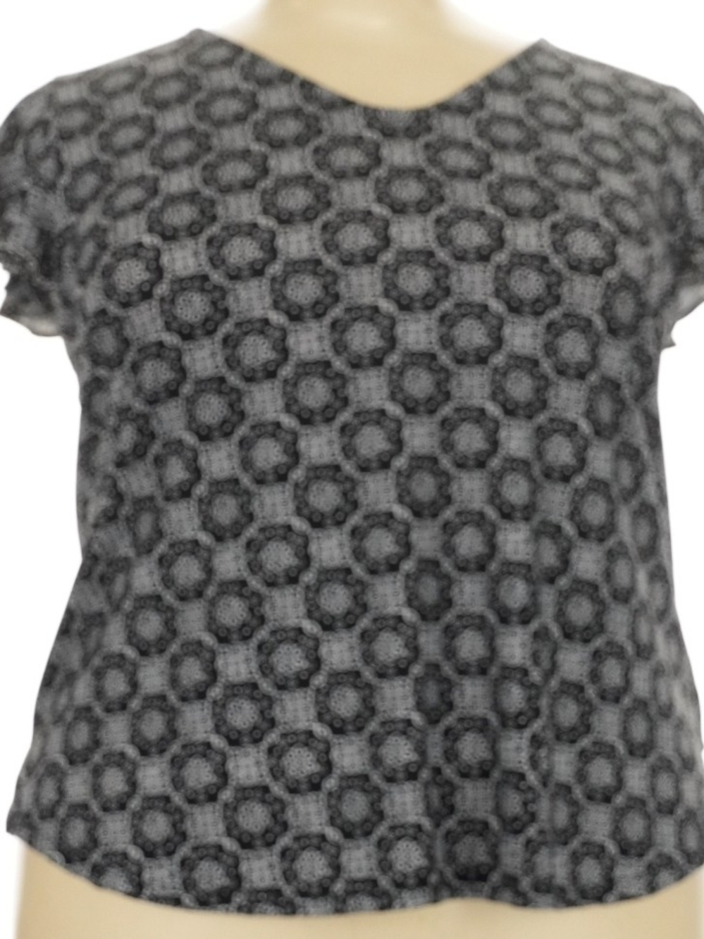 Premise Black and Gray Geometric Short Sleeve Top-3X-EUC